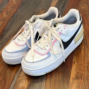 Nike White and Pink Air Force 1 Sneakers